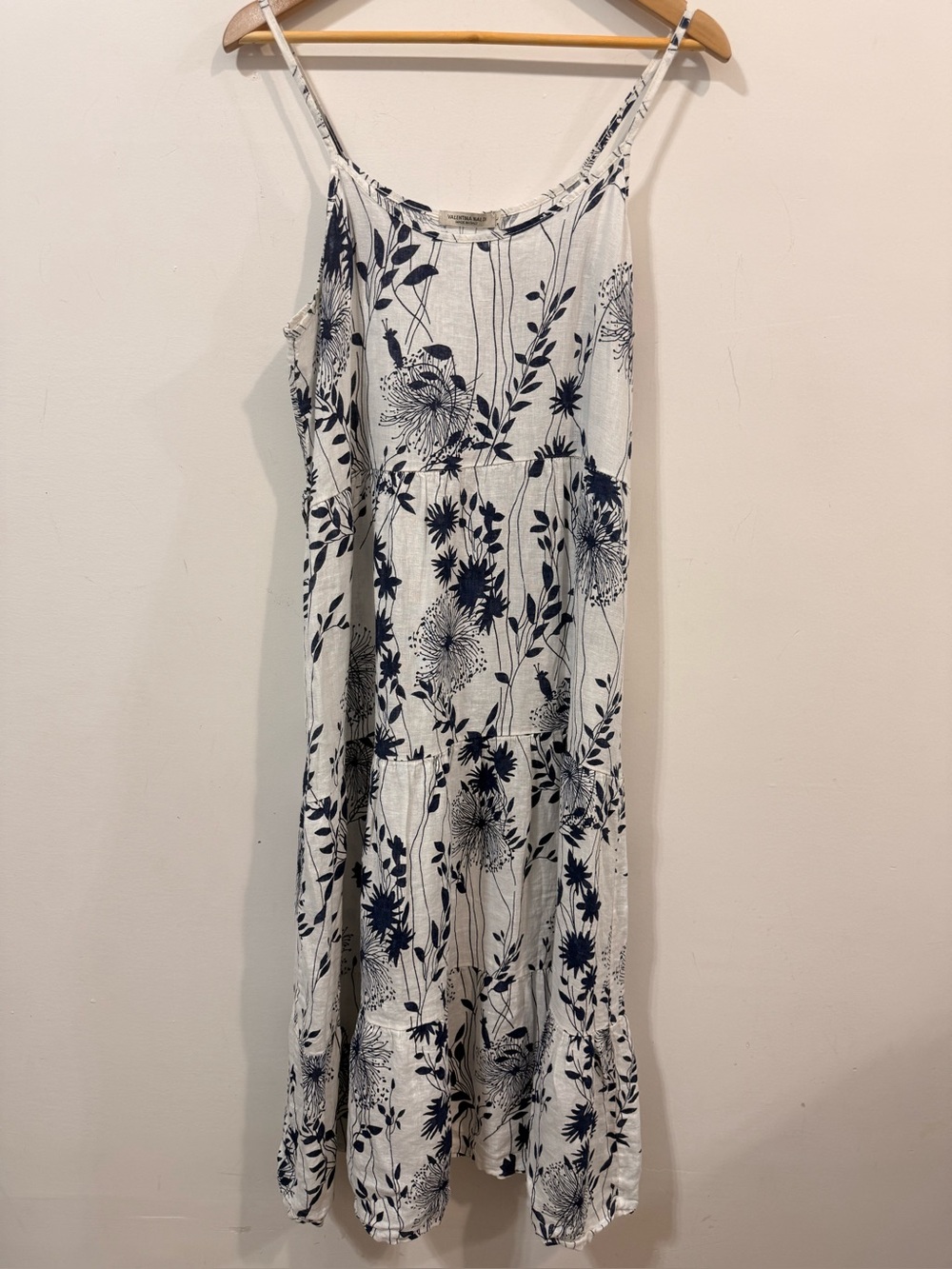 Valentina Naldi Italy Navy Floral Linen Tiered Maxi Sundress Size L